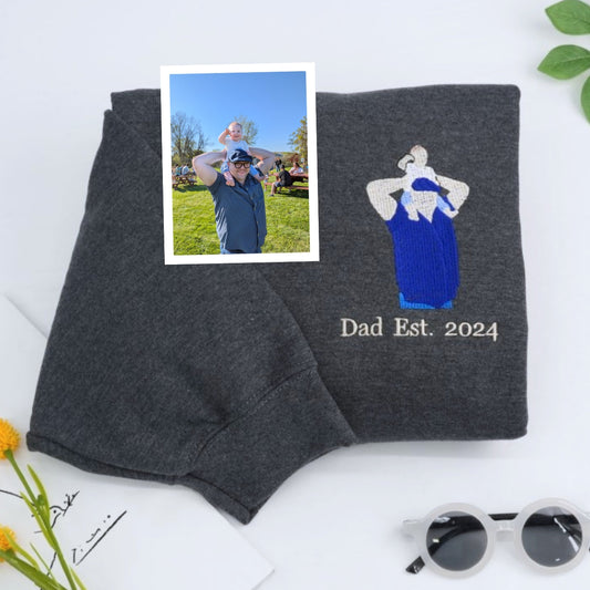 Dad Established Custom Hoodies - Father Baby Embroidered Sweatshirts With Est Year - Perfect New Dad Father's Day Gift