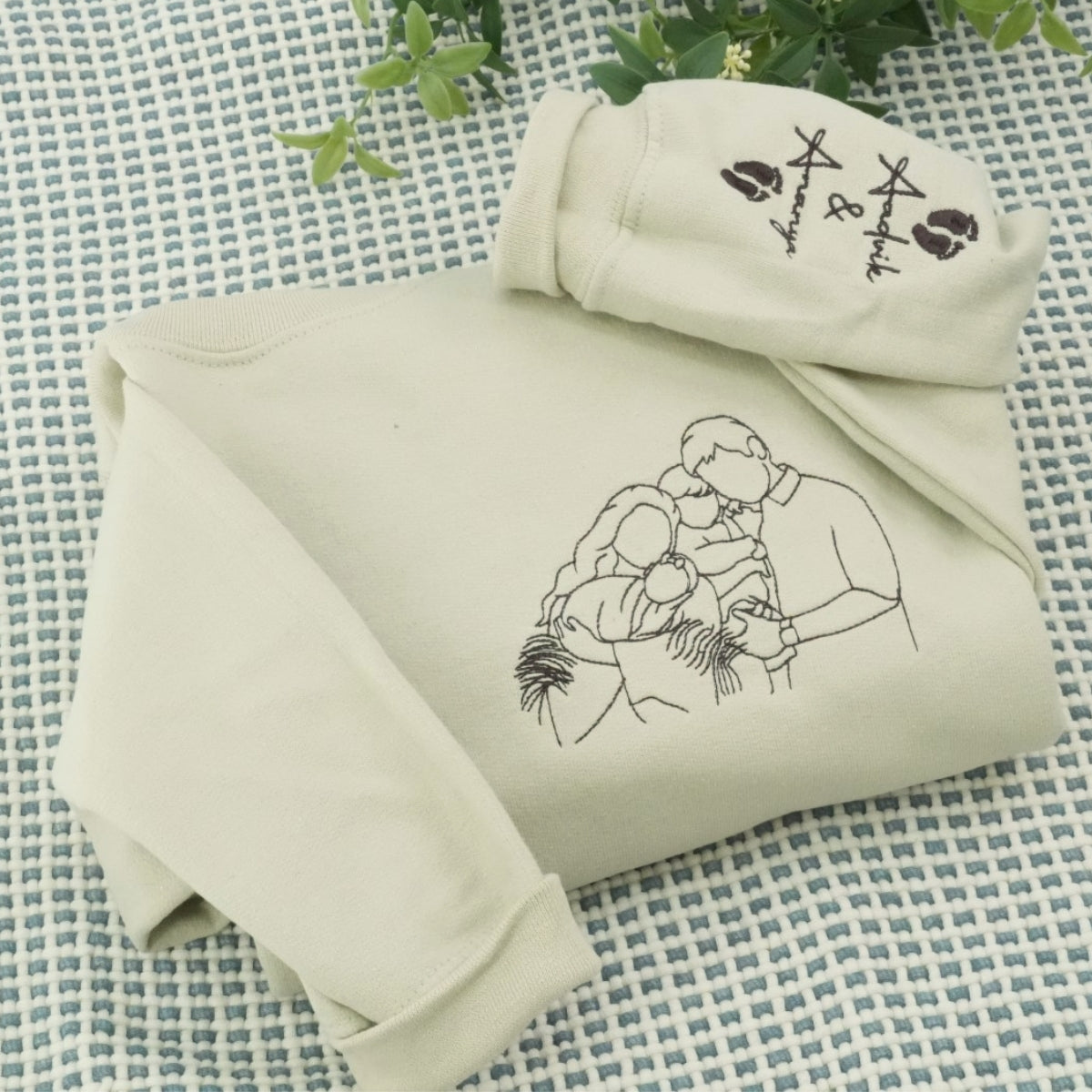 Dad Line Art Custom Hoodies - Father Child Embroidered Sweatshirts from Photo - Perfect Father's Day Gift