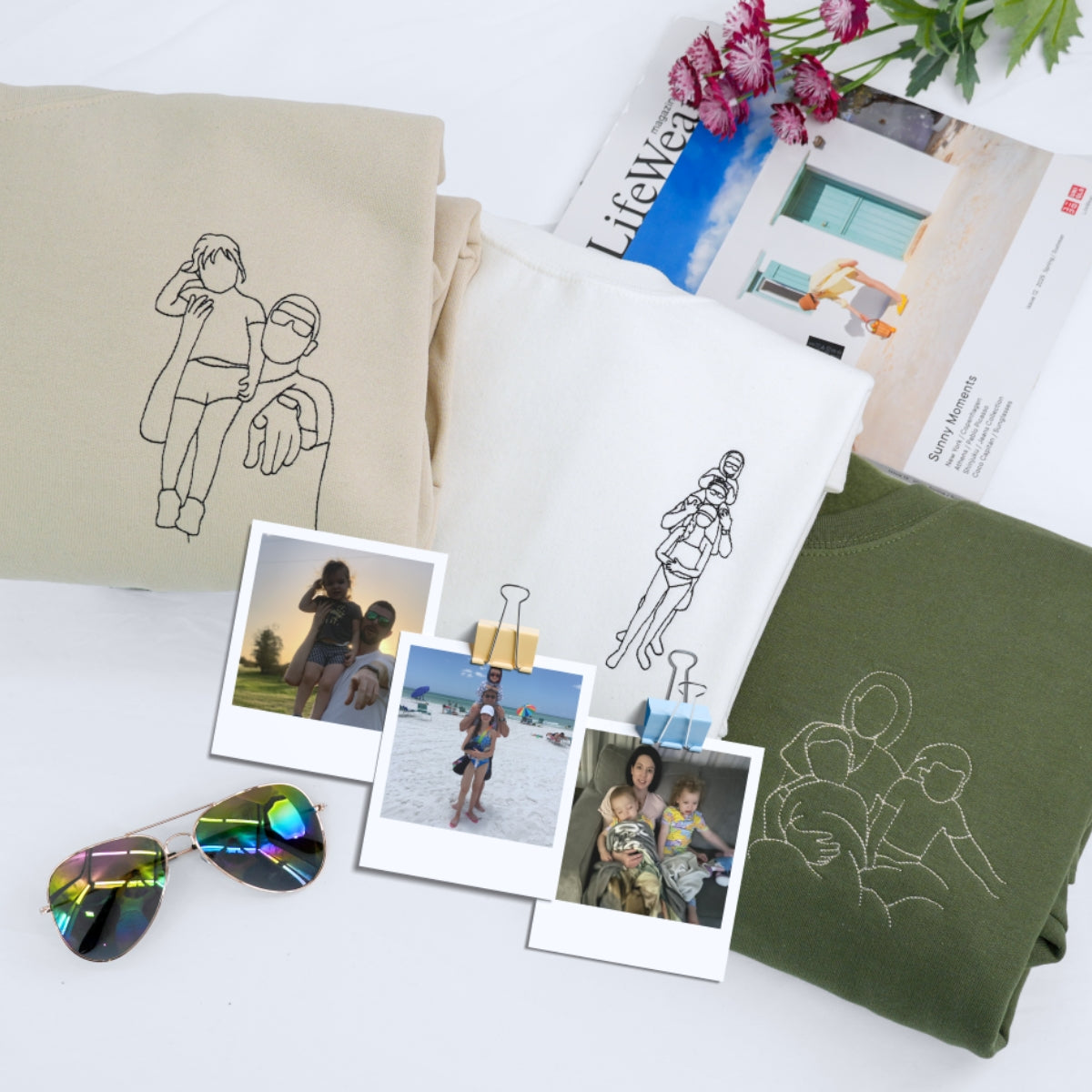 Dad Line Art Custom Hoodies - Father Child Embroidered Sweatshirts from Photo - Perfect Father's Day Gift