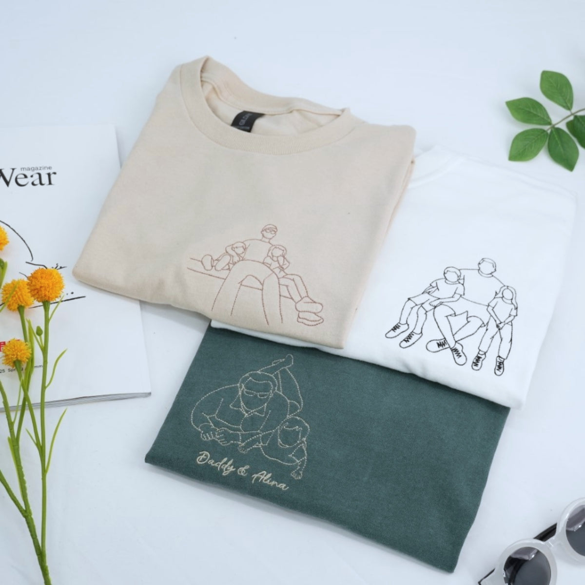 Dad Line Art Portrait Hoodies - Custom Father Baby Embroidered Sweatshirts - Perfect New Dad Father's Day Gift