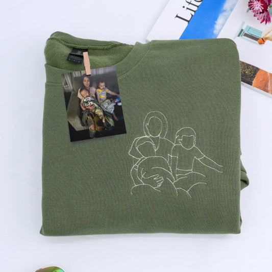 Dad Line Art Portrait Hoodies - Custom Father Baby Embroidered Sweatshirts - Perfect New Dad Father's Day Gift