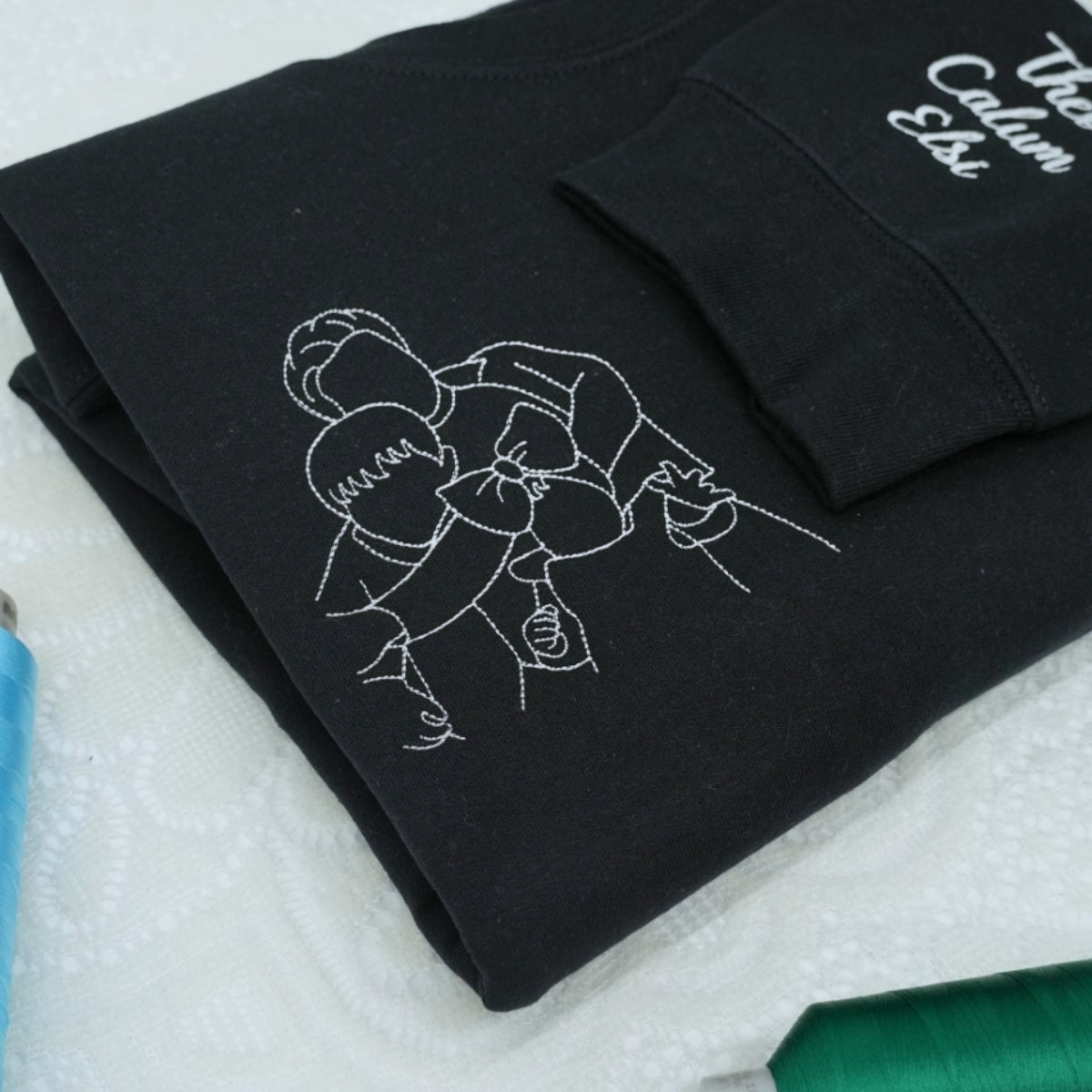 Daddy Custom Hoodies - Father Child Line Art Embroidered Sweatshirts - Perfect Artistic Dad Gift