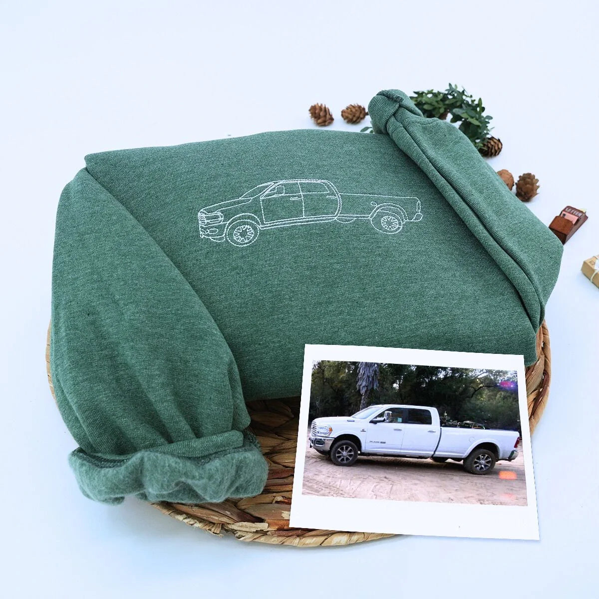 Custom Embroidered Trucker Hoodie from Your Photo, Personalized Gift for Truck Lover