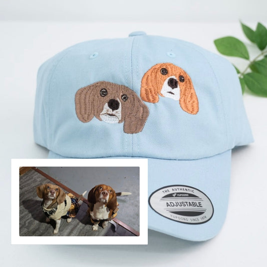 Dual Dog Portrait Embroidered Cap - Multi-Pet Family Accessory - Bonded Dog Pair Gift