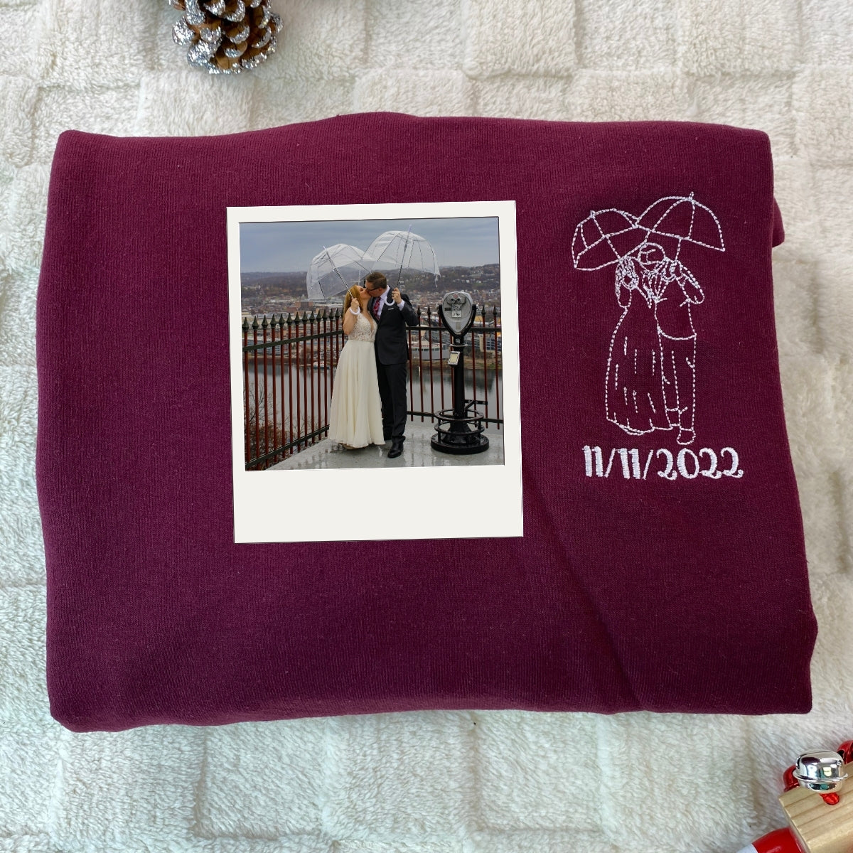 Forever & Always Couple Hoodies - Custom Line Art Portrait Embroidery - Romantic Anniversary Love Gift