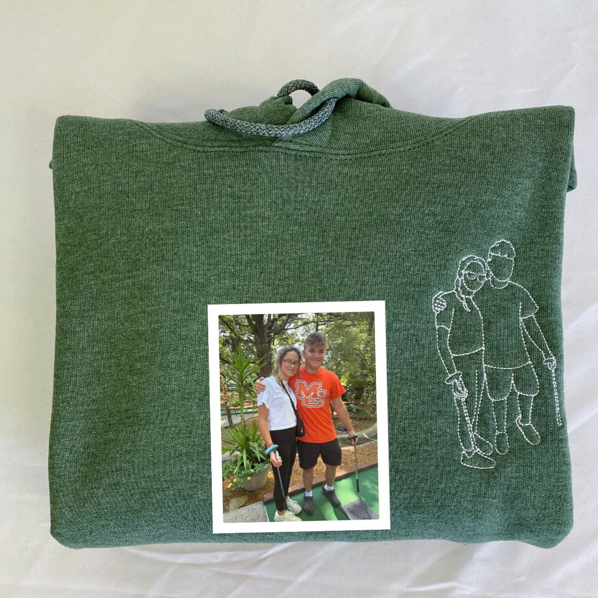 Forever & Always Couple Hoodies - Custom Line Art Portrait Embroidery - Romantic Anniversary Love Gift