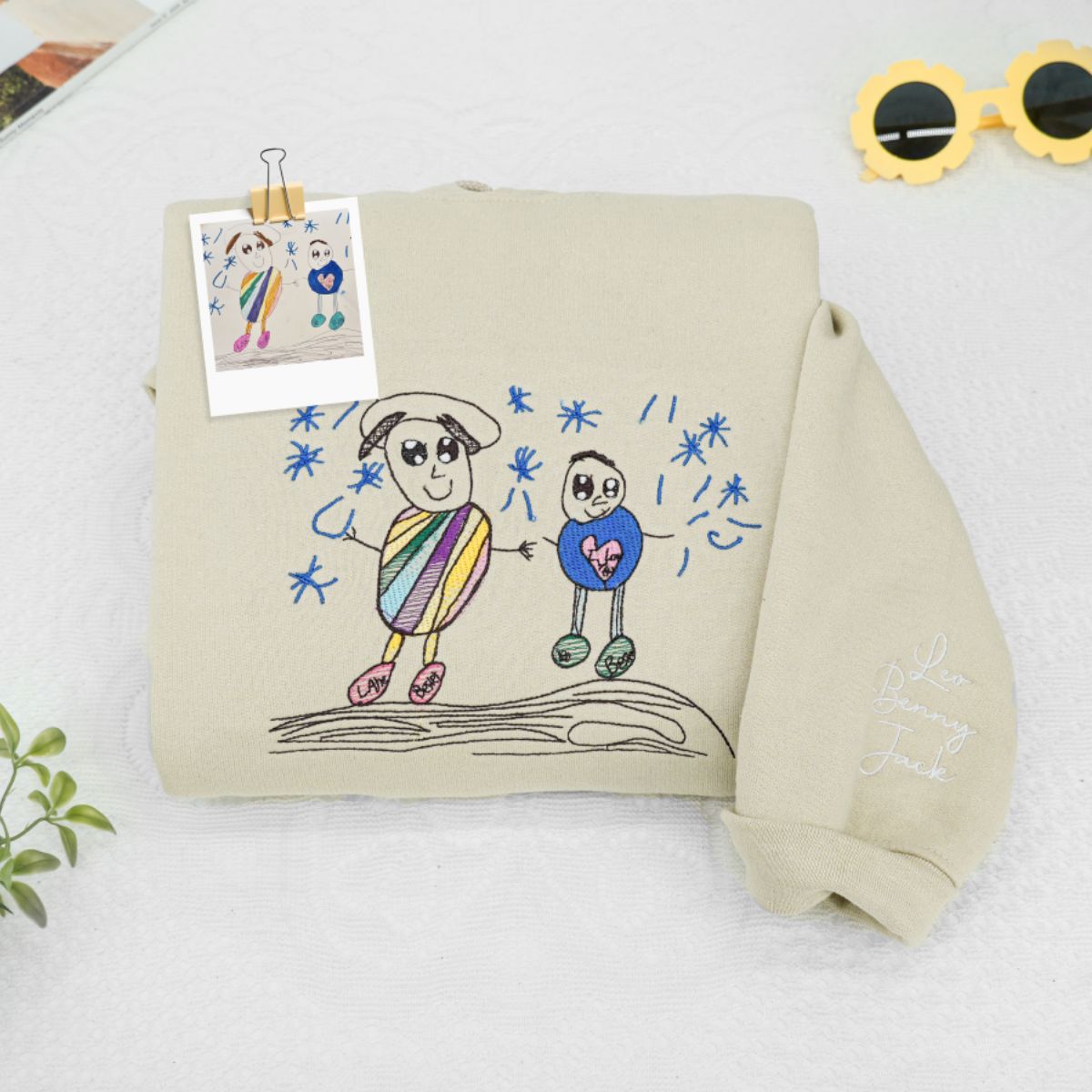 Good Vibes Custom Child Artwork Embroidered Sweatshirts - Kids Drawing to Embroidery - Positive Vibes Gift