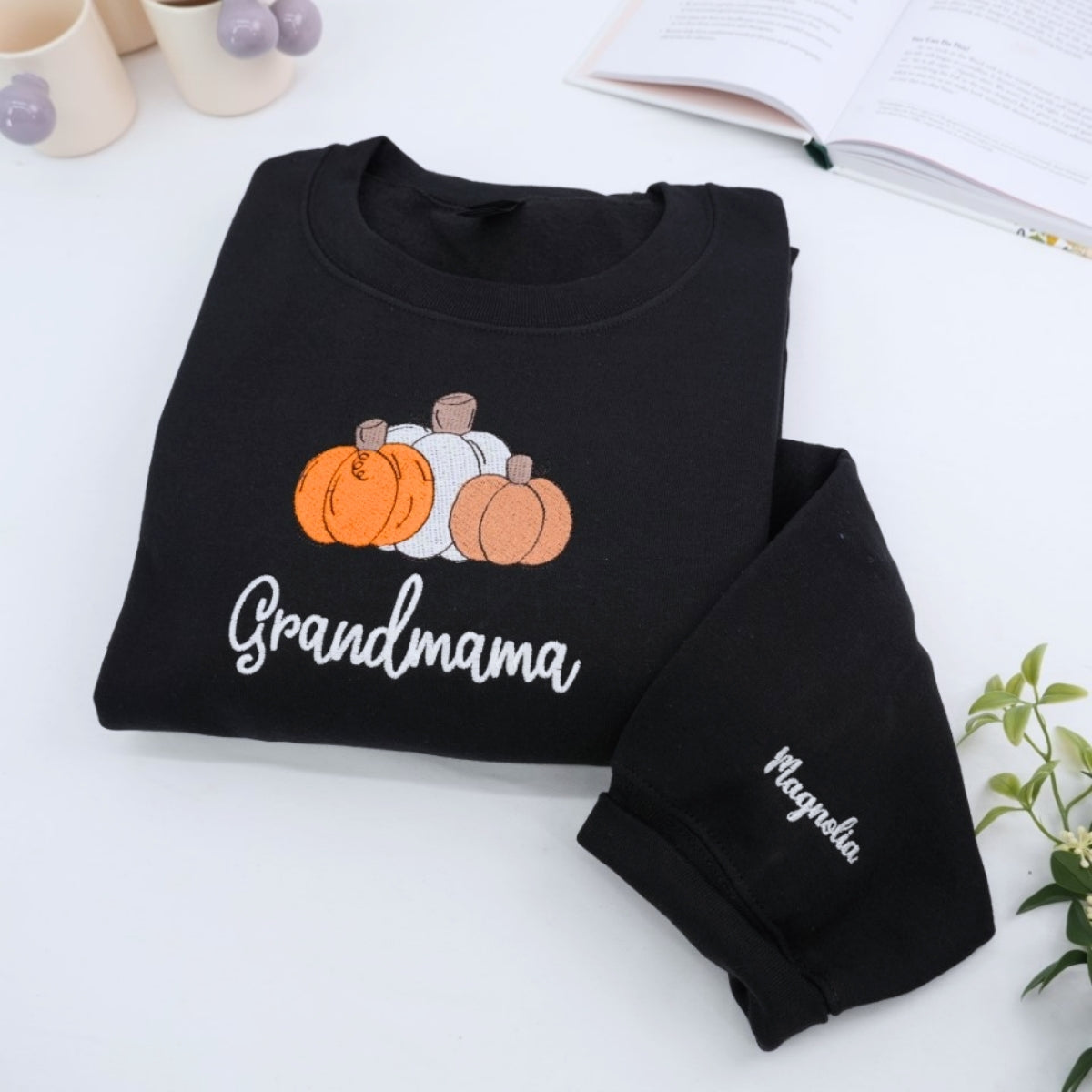 Grandmama Custom Sweatshirt - Fall Pumpkin Embroidered Hoodie - Perfect Grandma Halloween Gift