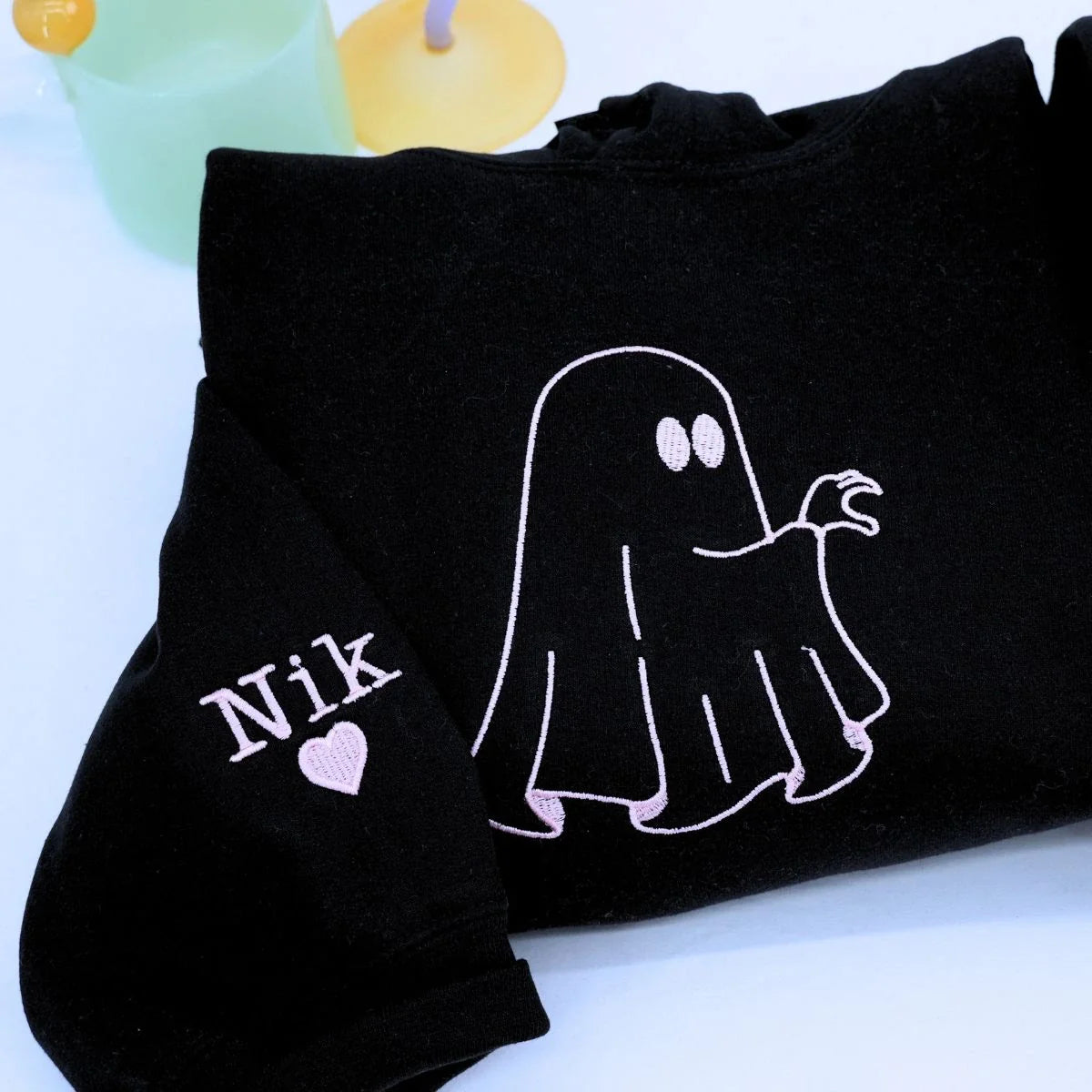Personalized Ghost Heart Hands T-Shirt, Sweatshirt, Hoodie, Embroidered Couple Gift for Halloween