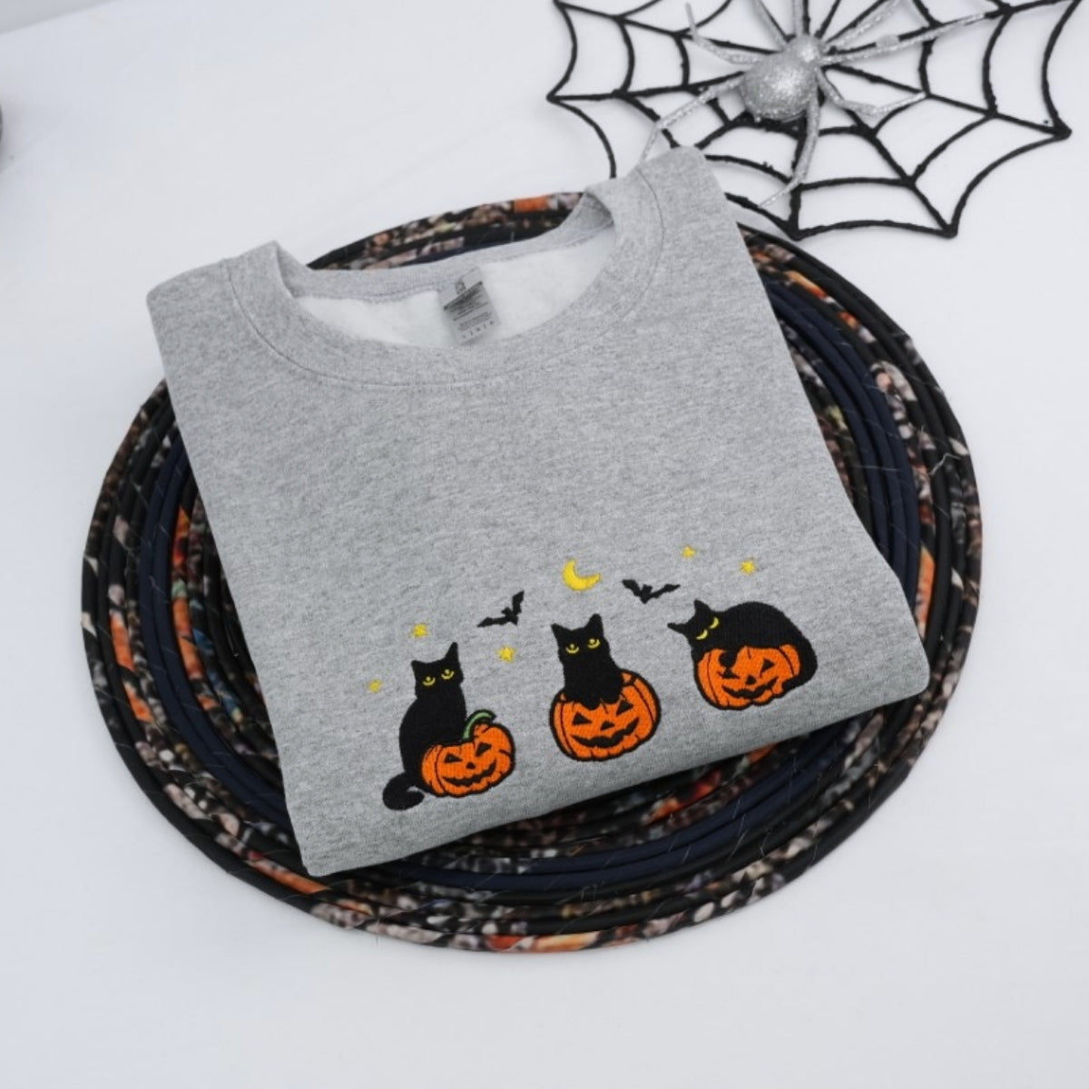 Halloween Cat Lover Hoodies - Black Cat Pumpkin Embroidered Sweatshirts - Perfect Pet Parent Gift
