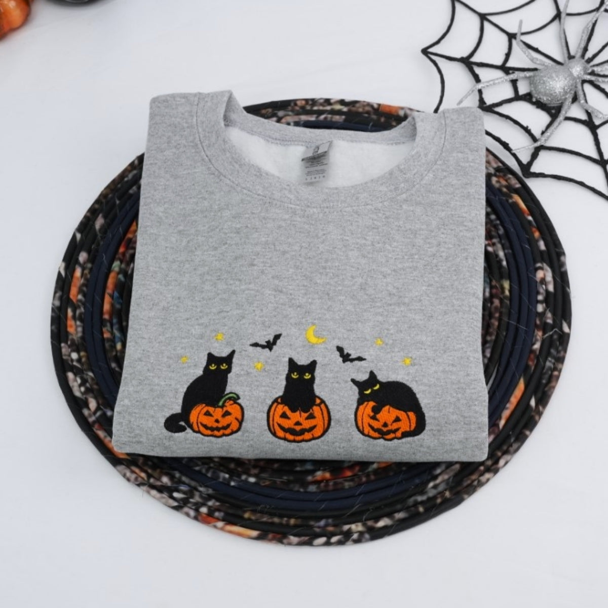 Halloween Cat Lover Hoodies - Black Cat Pumpkin Embroidered Sweatshirts - Perfect Pet Parent Gift