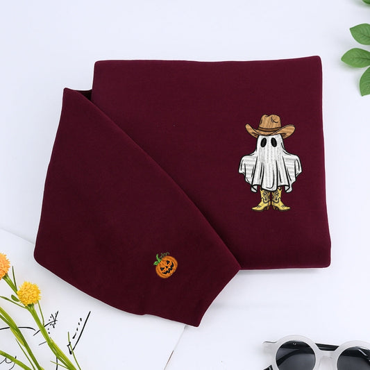 Halloween Cowboy Ghost Hoodies - Western Spooky Embroidered Sweatshirts - Perfect Halloween Gift