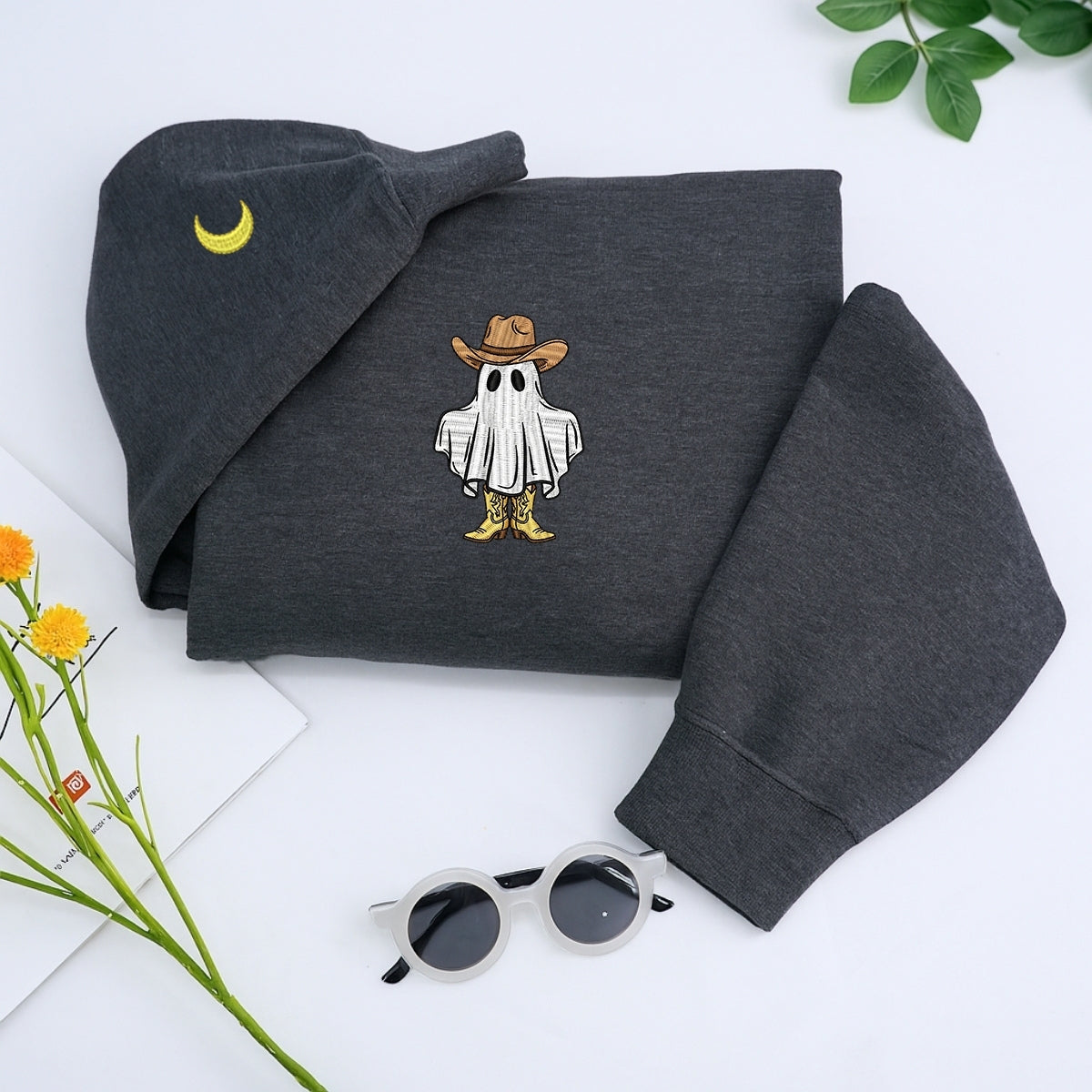 Halloween Cowboy Ghost Hoodies - Western Spooky Embroidered Sweatshirts - Perfect Halloween Gift