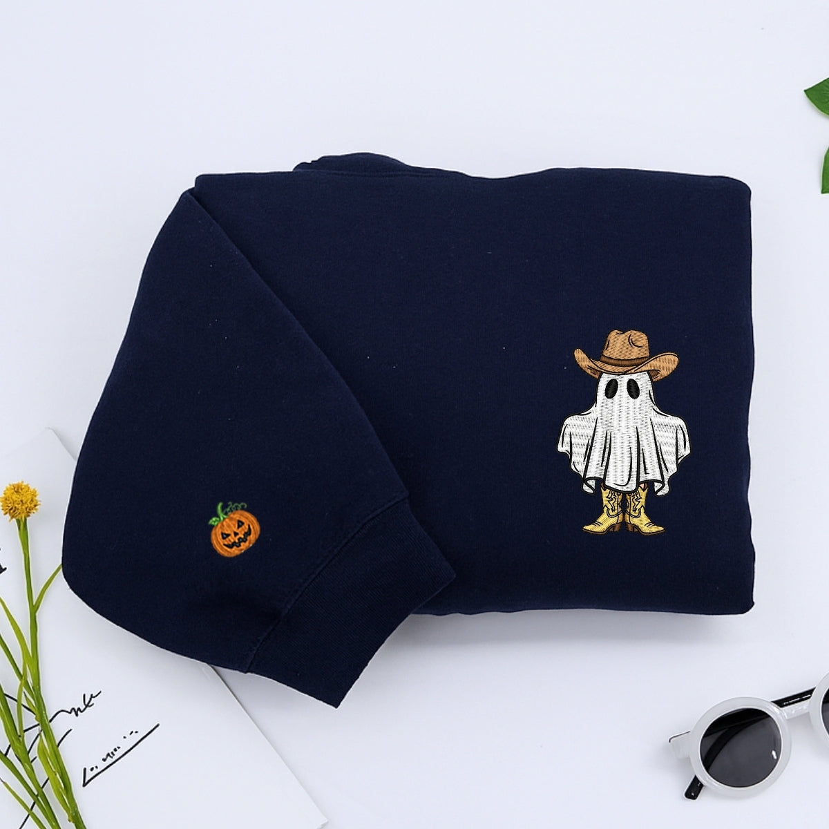 Halloween Cowboy Ghost Hoodies - Western Spooky Embroidered Sweatshirts - Perfect Halloween Gift