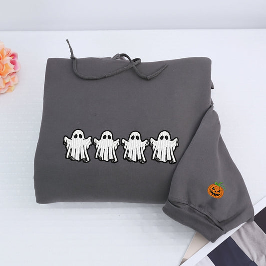 Halloween Custom Hoodies - Ghost & Bat Embroidered Sweatshirts - Perfect Spooky Season Gift