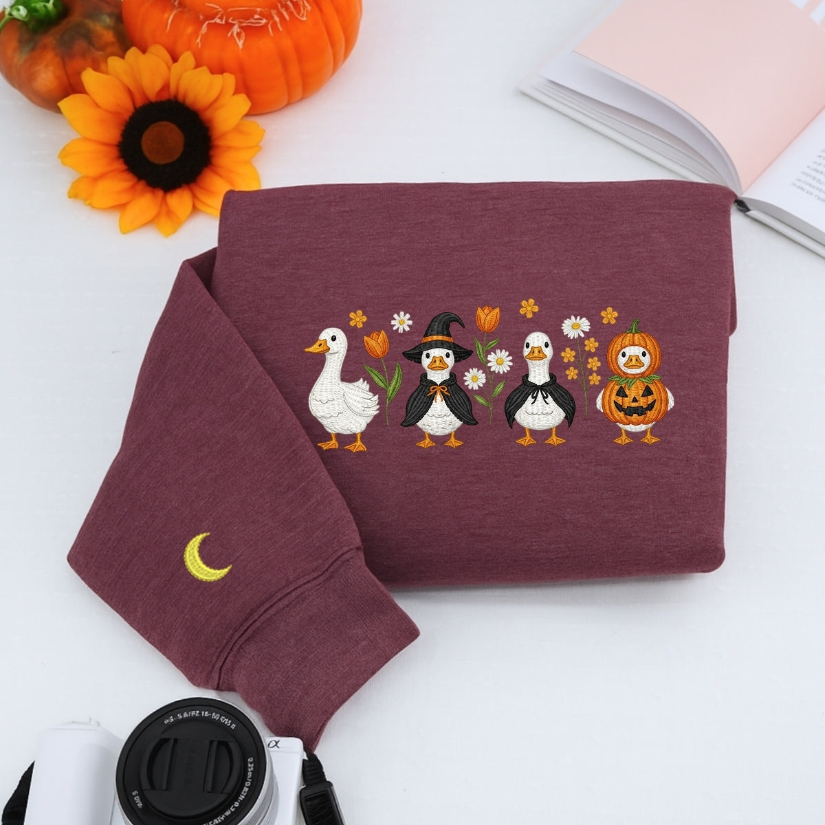 Halloween Geese Custom Sweatshirts - Spooky Goose Embroidered Apparel - Perfect Cute Halloween Gift