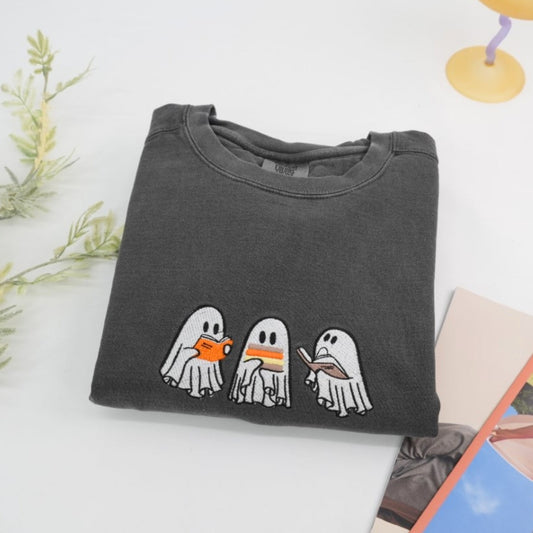 Halloween Ghost Trio Custom Sweatshirts - Cute Trick-or-Treat Embroidered Hoodies - Perfect Spooky Family Gift