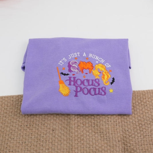 Halloween Witch Sisters Custom T-Shirts - Cropped Embroidered Tees - Perfect Spooky Season Gift