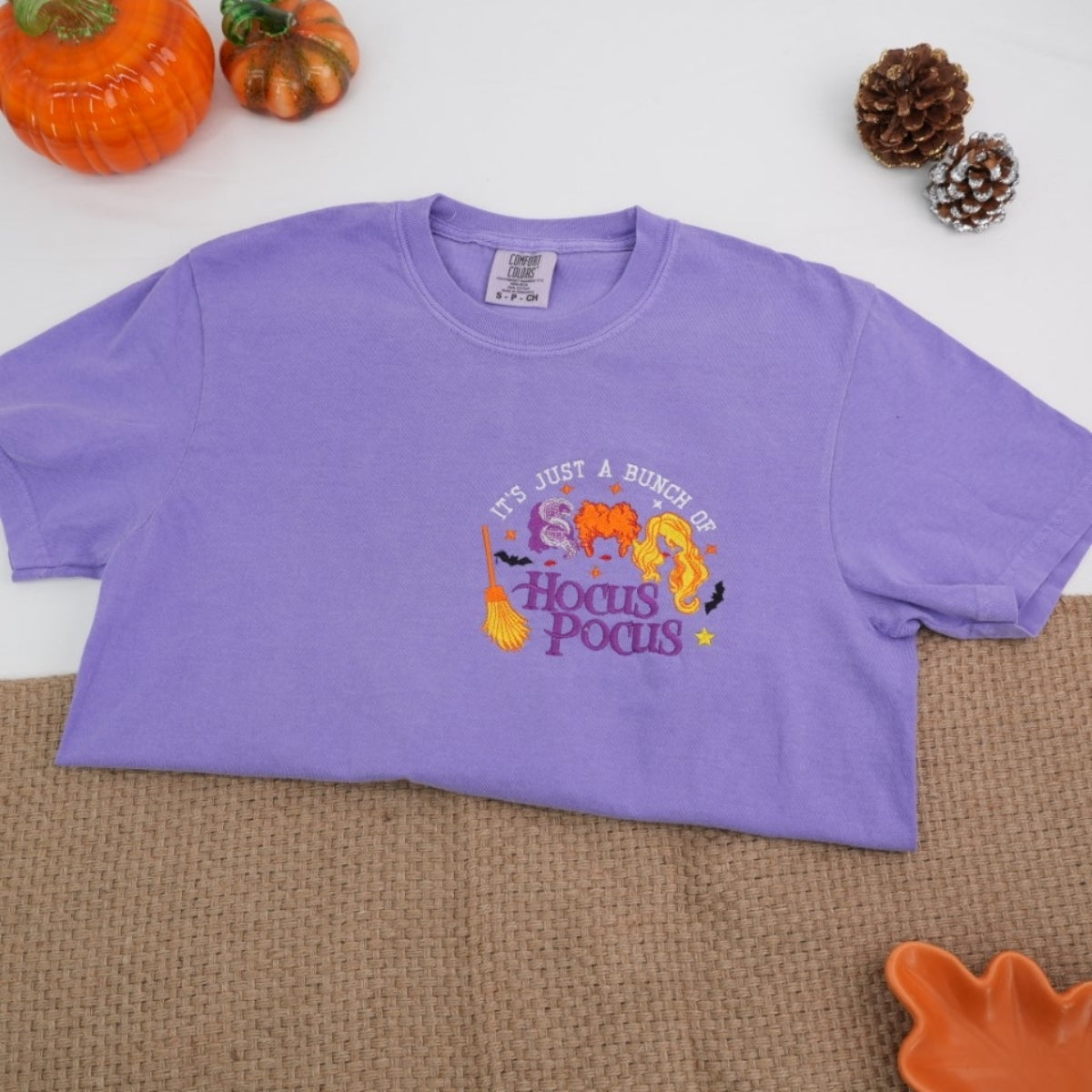 Halloween Witch Sisters Custom T-Shirts - Cropped Embroidered Tees - Perfect Spooky Season Gift
