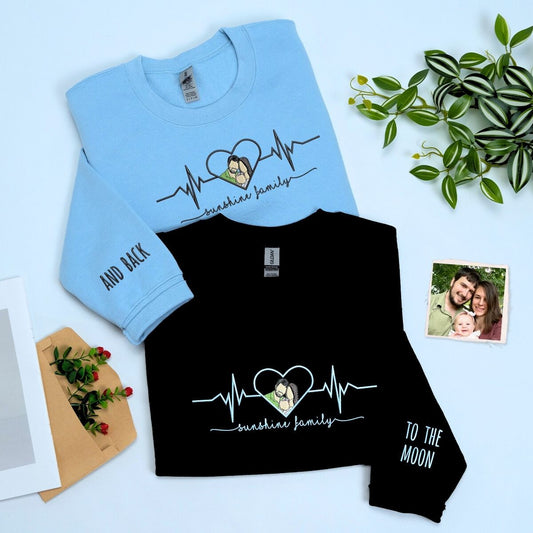 Heartbeat Hoodie or Sweatshirt, Custom Embroidered for Couples Gift with Roman Numeral, Your Photo, Est Year