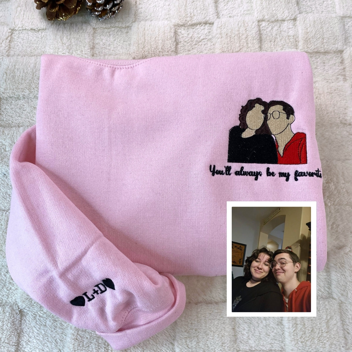 His Hers Custom Picture Hoodies - Personalized Photo Embroidered Couples Sweatshirts Gift