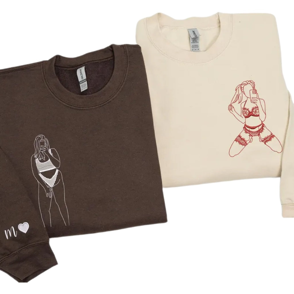 Custom Photo-Embroidered Spicy Sweatshirts: Perfect Anniversary Gift for Him & Matching Couple Hoodies