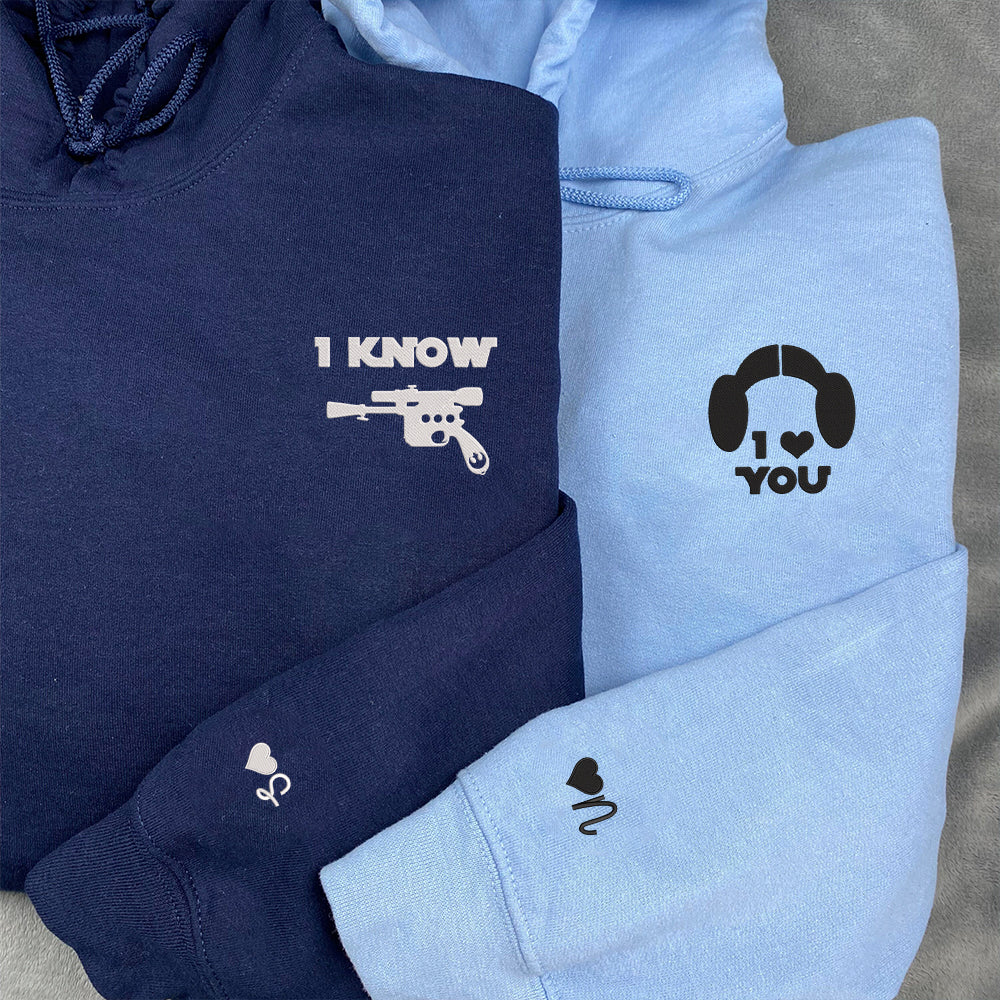 I Love You I Know Inspired Custom Embroidered Matching Hoodies For Couples