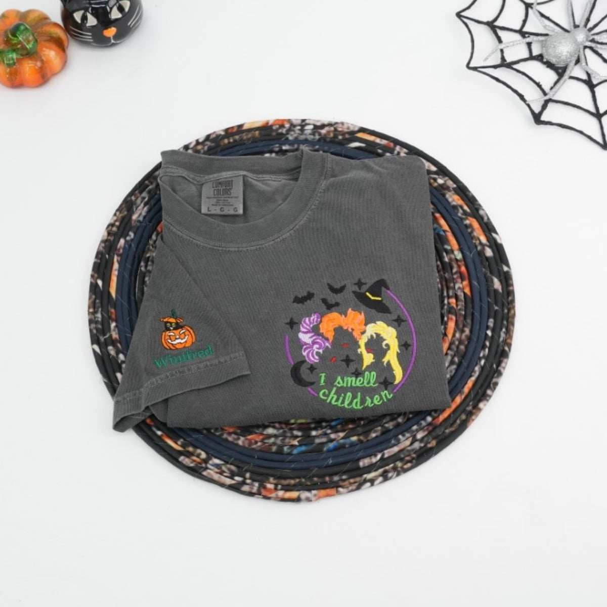 Halloween Witch Sisters Custom T-Shirts - Cropped Embroidered Tees - Perfect Spooky Season Gift
