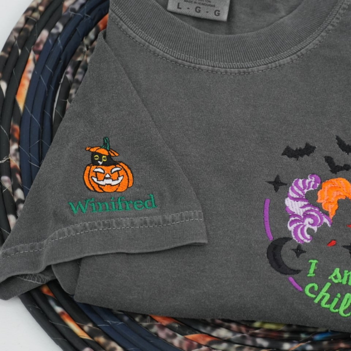 Halloween Witch Sisters Custom T-Shirts - Cropped Embroidered Tees - Perfect Spooky Season Gift