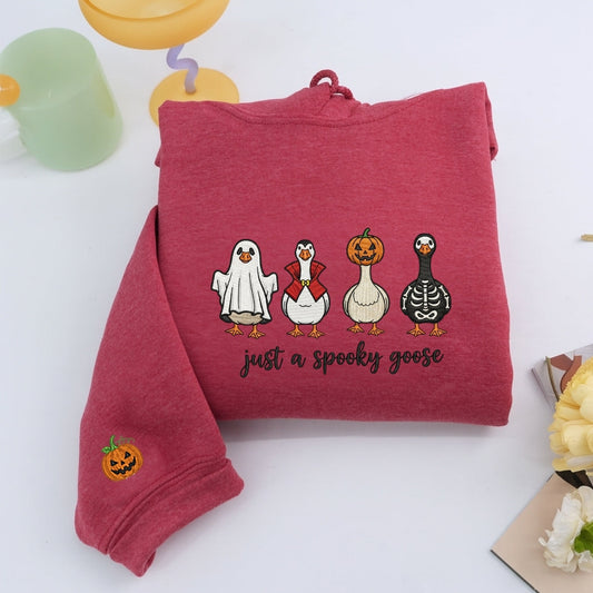 Just A Spooky Goose Custom Hoodies - Halloween Geese Embroidered Sweatshirts - Perfect Viral Halloween Gift