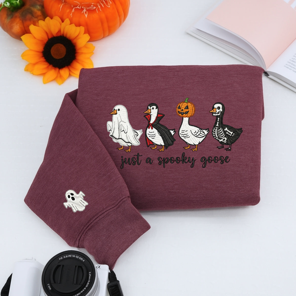 Just A Spooky Goose Halloween Hoodies - Funny Costume Geese Embroidered Sweatshirts - Perfect Halloween Gift
