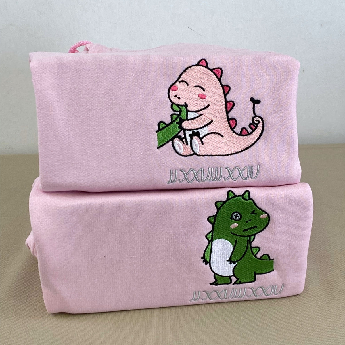 Lovely Couple Dinosaur Custom Roman Numeral Matching Embroidered Hoodies For Couples