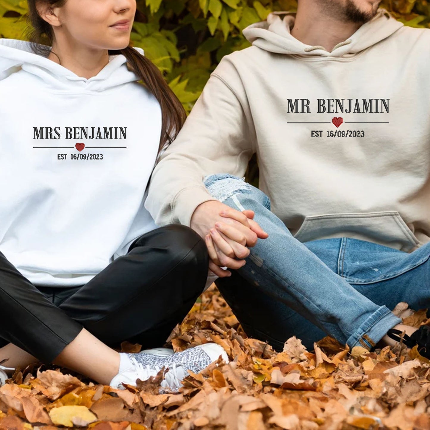 Embroidered Mr & Mrs with Est Year Hoodie or Sweatshirt