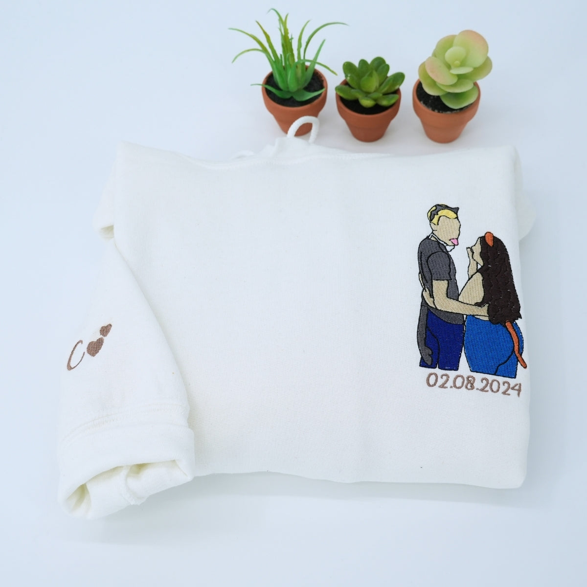 Matching Photo Embroidered Hoodies - Custom Couples Memory Sweatshirts - Perfect Anniversary Gift