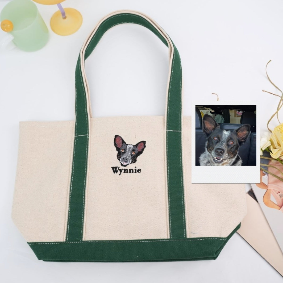 Mixed Pet Portrait Tote Bags - Dog Cat Face Embroidered Canvas Bag - Multi Pet Parent Gift