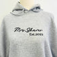 Personalized Bridal Shower Gifts for Her with Embroidered Ms Mrs Sweatshirt, EST Date, Any Text Icon on Sleeve