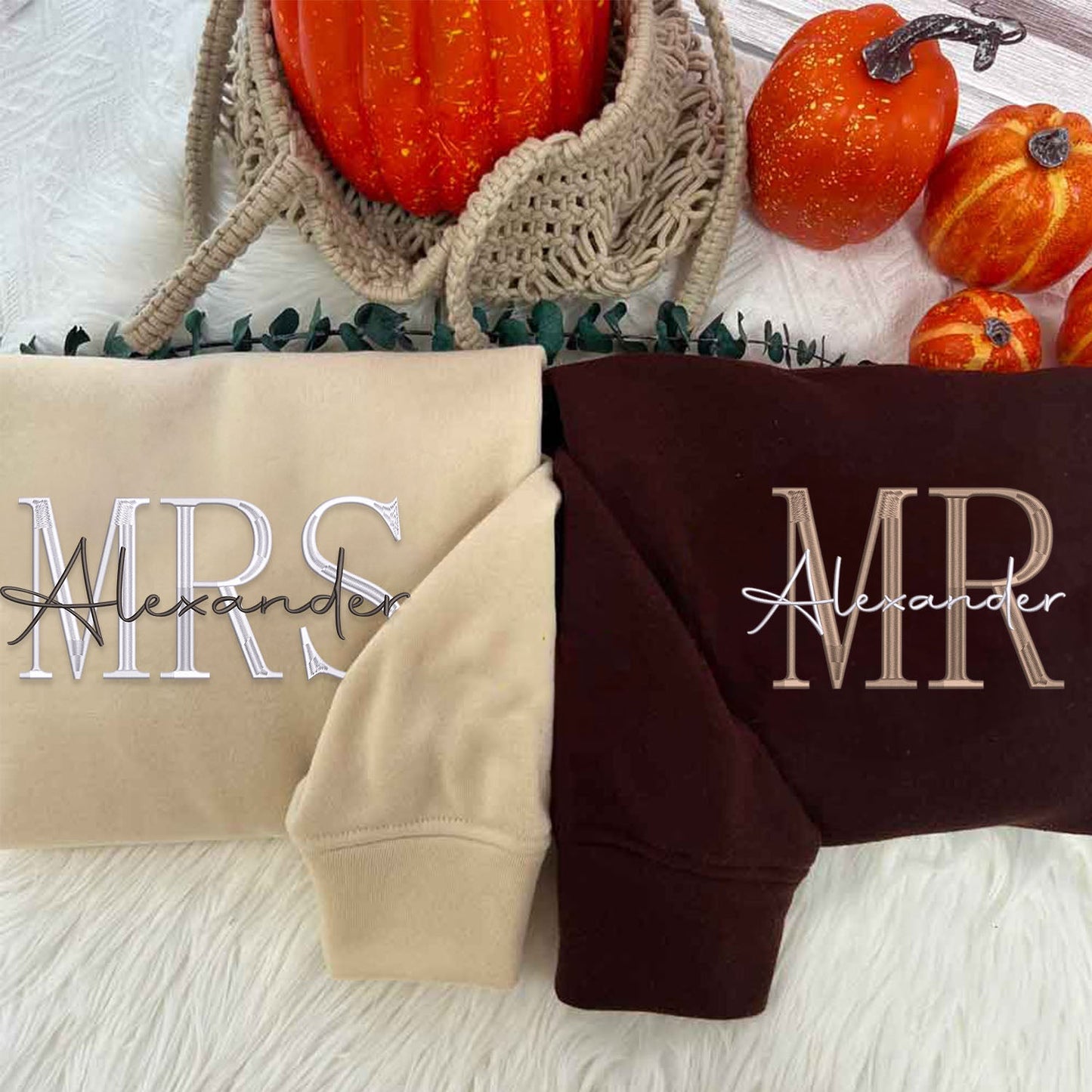 Embroidered Mr & Mrs Hoodies or Sweatshirts