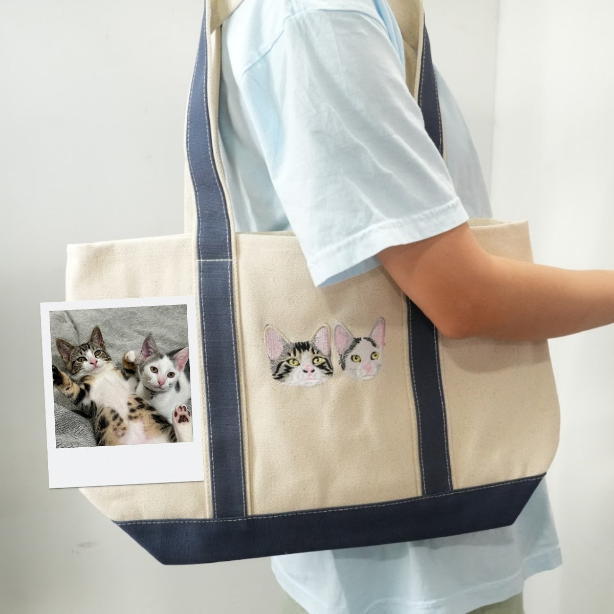 Multi Pet Portrait Tote Bags - Cat Face Embroidered Canvas Bag - Personalized Cat Mom Gift