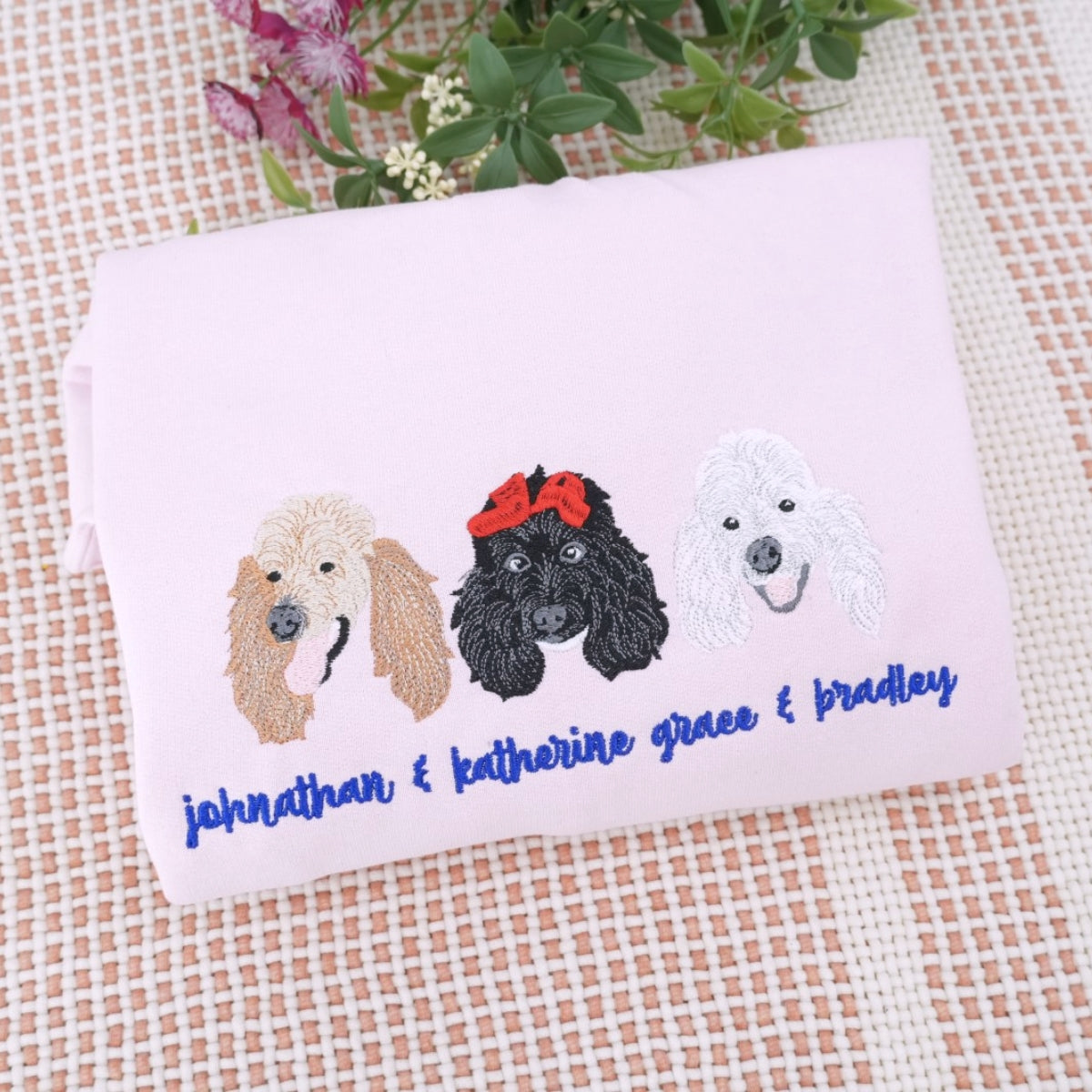 Multiple Pet Portrait Hoodies - Custom Dog Face Embroidered Sweatshirts - Multi Pet Parent Gift