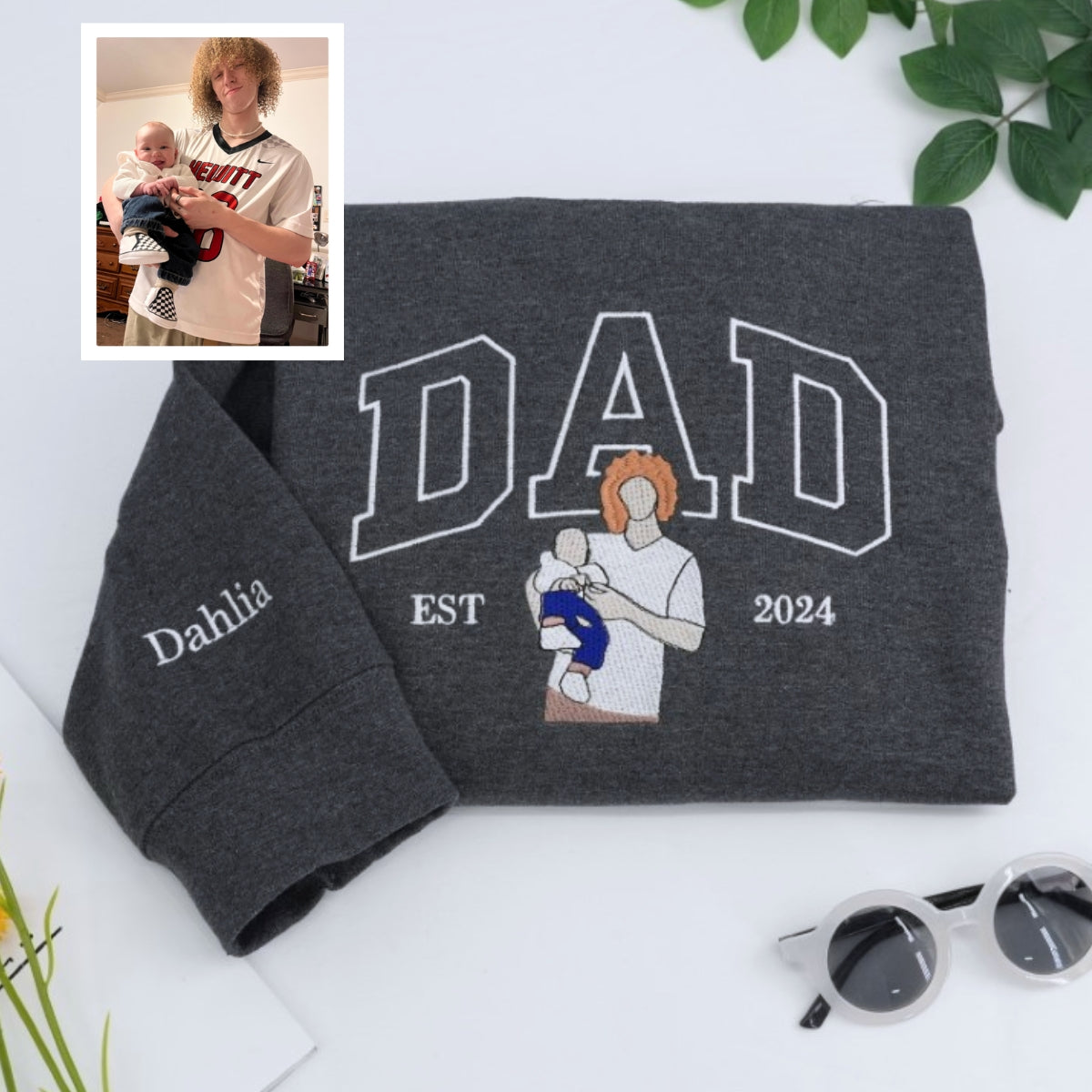 New Dad Custom Hoodies - Father Baby Embroidered Sweatshirts - Perfect First Father's Day Gift