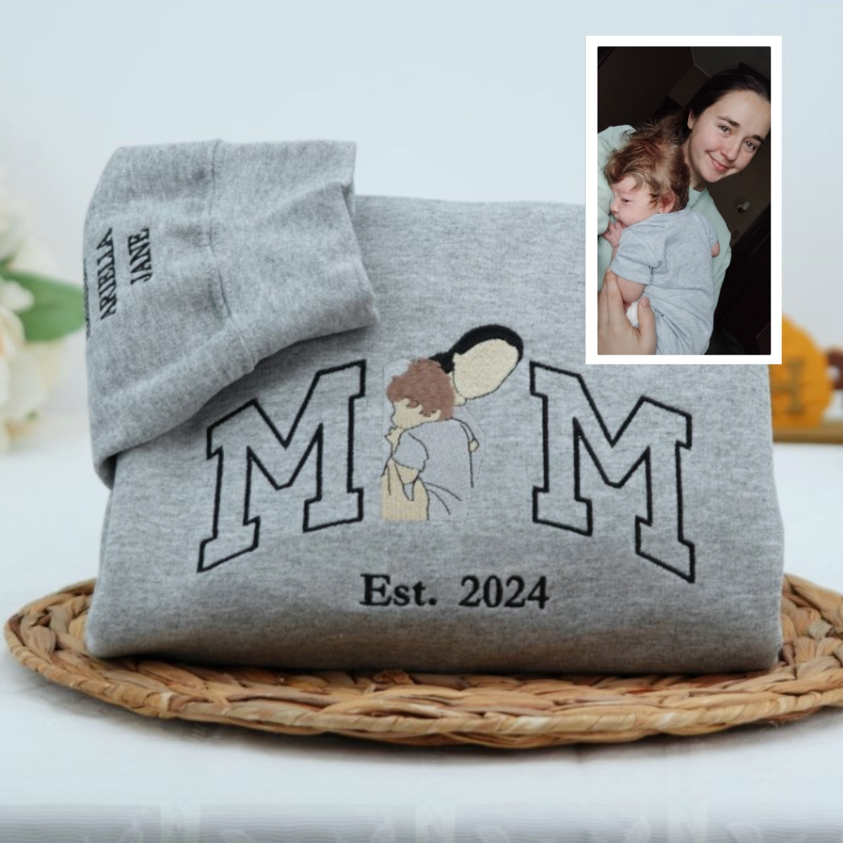 New Mom Custom Hoodies - Mother Baby Embroidered Sweatshirts - Perfect New Mother Gift