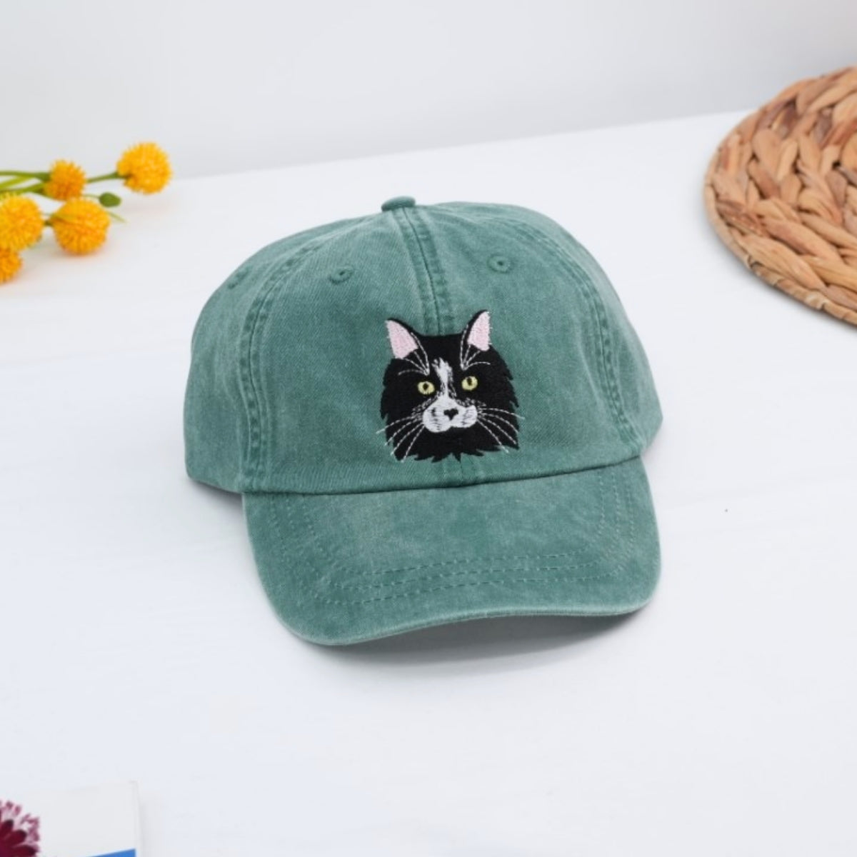 Personalized Cat Face Embroidered Cap - Custom Pet Portrait Accessory - Cat Lover Parent Gift