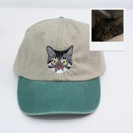 Personalized Cat Face Embroidered Cap - Custom Pet Portrait Accessory - Cat Lover Parent Gift
