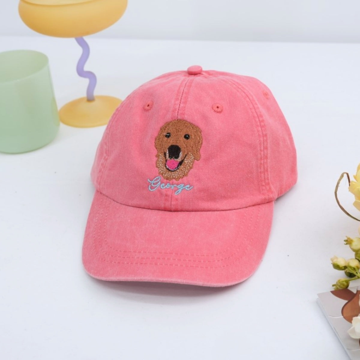 Personalized Dog Photo Embroidered Cap - Custom Pet Portrait Name Accessory - Dog Parent Lover Gift