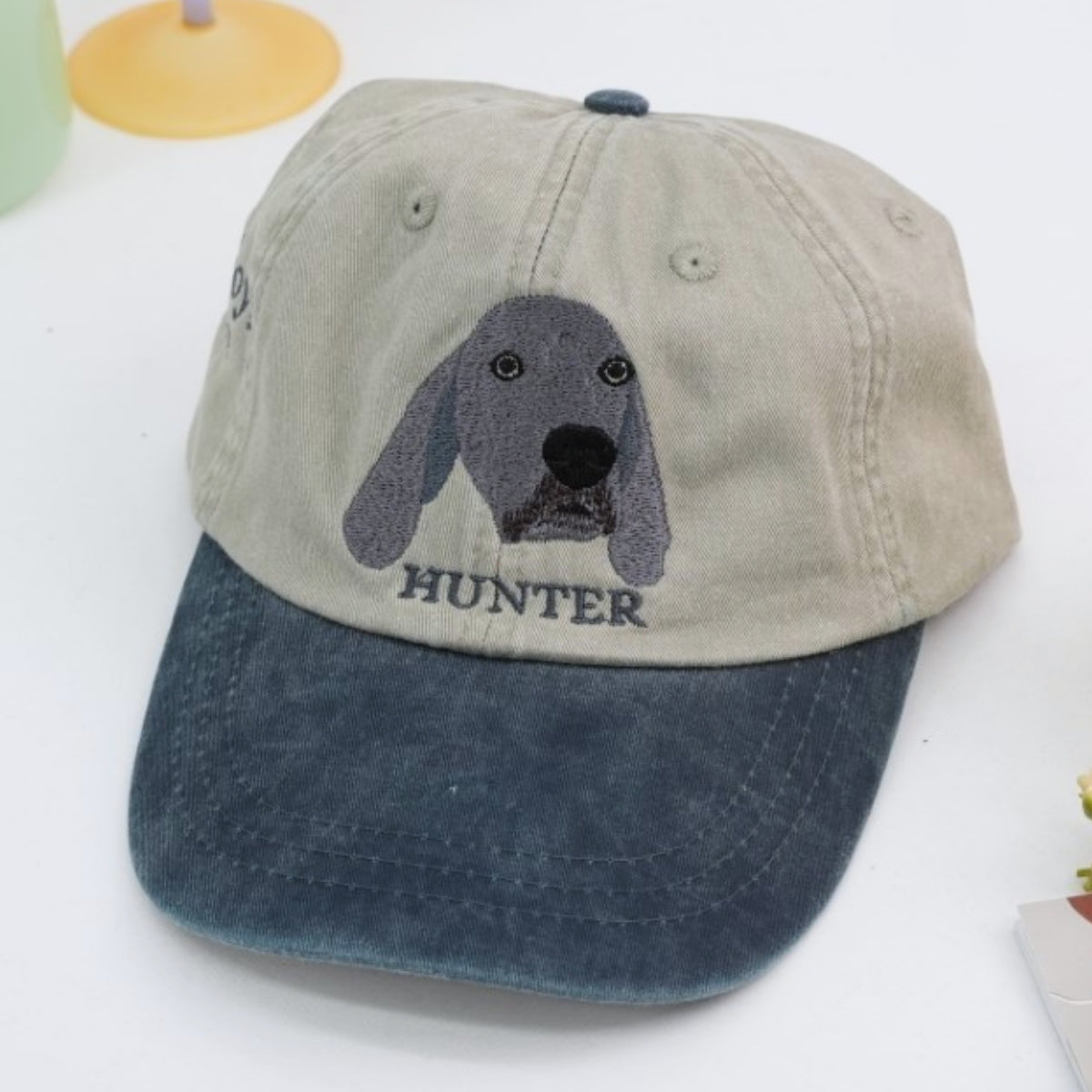 Personalized Dog Portrait Embroidered Cap - Custom Pet Portrait Name Accessory - Dog Parent Lover Gift