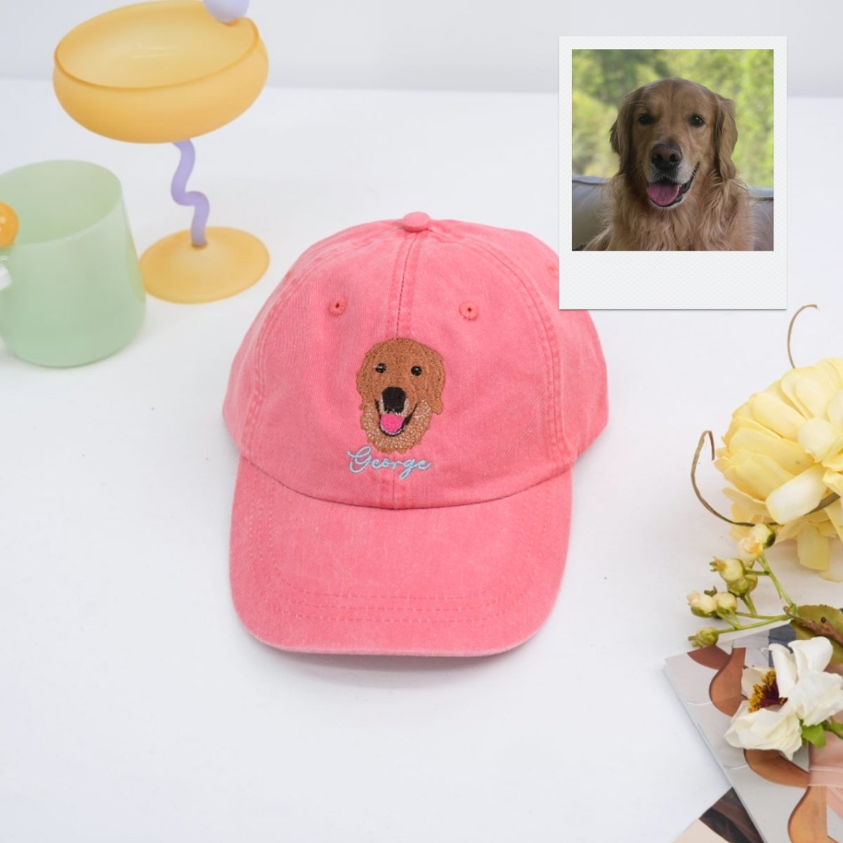 Personalized Dog Portrait Embroidered Cap - Custom Pet Portrait Name Accessory - Dog Parent Lover Gift