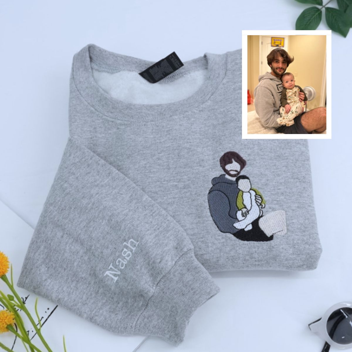 Personalized Dad Baby Sweatshirts - Custom Father Embroidered Hoodies With Baby Name - Perfect New Dad Father's Day Gift