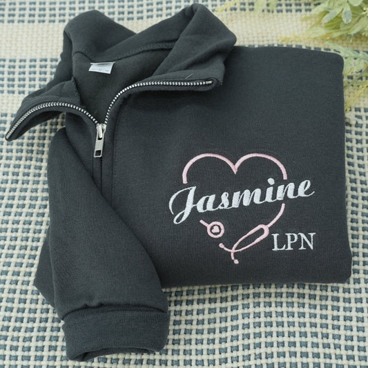 Personalized LPN Quarter-Zip - Custom Name Licensed Practical Nurse Embroidered Sweatshirt