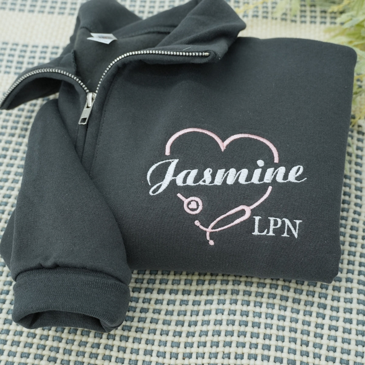 Personalized LPN Quarter-Zip - Custom Name Licensed Practical Nurse Embroidered Sweatshirt