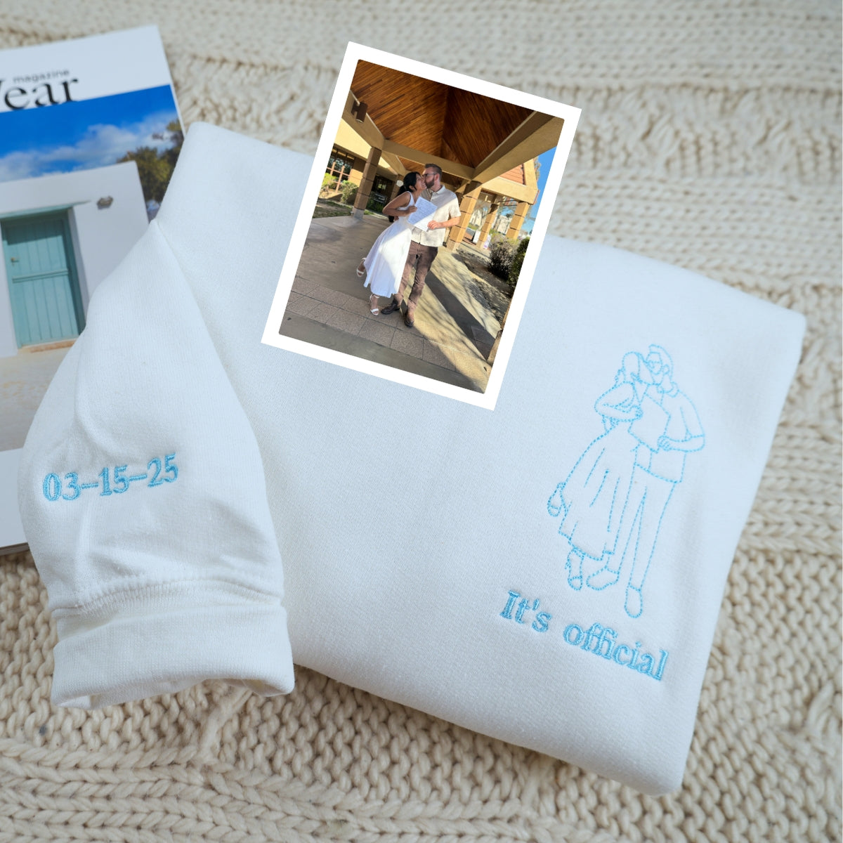 Personalized Picture Outline Embroidered Hoodie Sweatshirt, Portrait Photo Couple Outline Sweatshirt, Custom Line Art Photo Hoodie